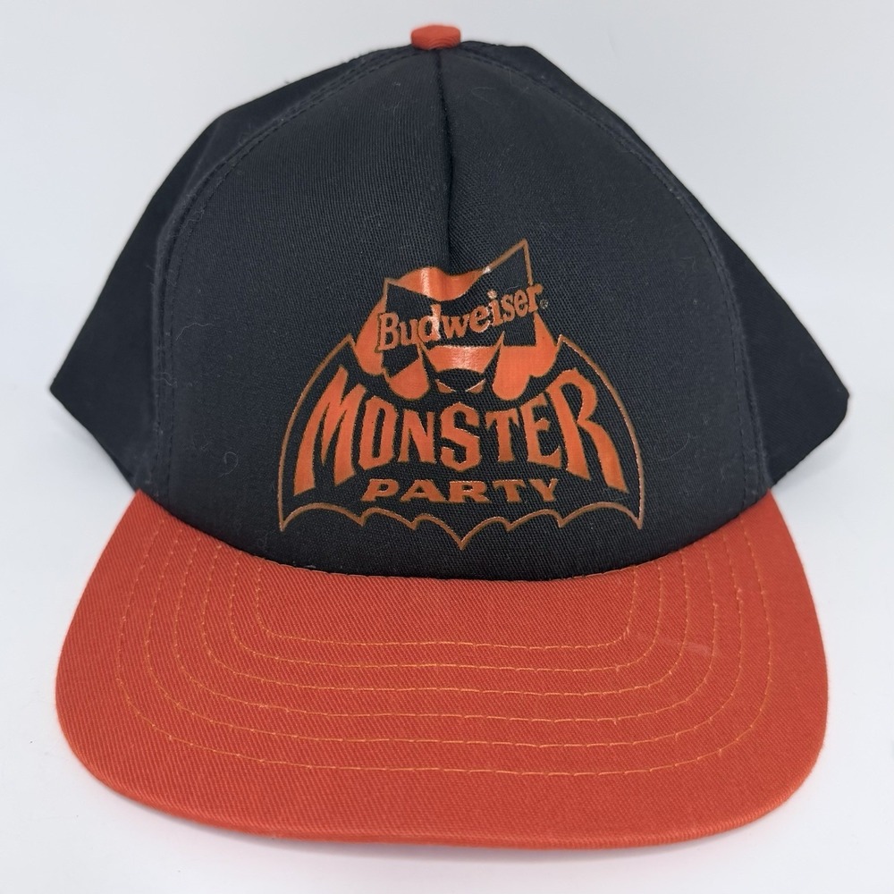 Vintage Budweiser Beer Monster Party Hat Cap Snap Back Black Halloween Rare